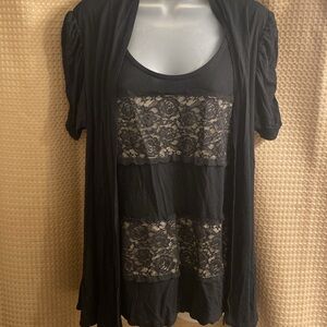INC International Concepts Lace Top with attached short sleeve cardigan